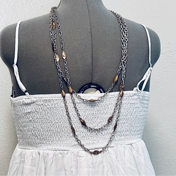 Two Tone, 3 Row Necklace from The Sak Recycled Metal 31” Long+Extender BRAND NEW - Picture 2 of 13
